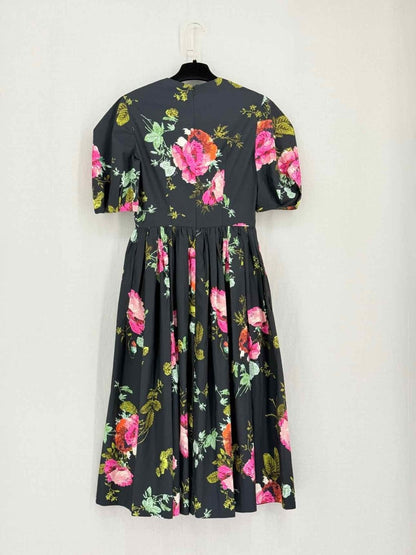 Pre-loved ERDEM Faille Black Multicolor Floral Midi Dress at Reems Closet