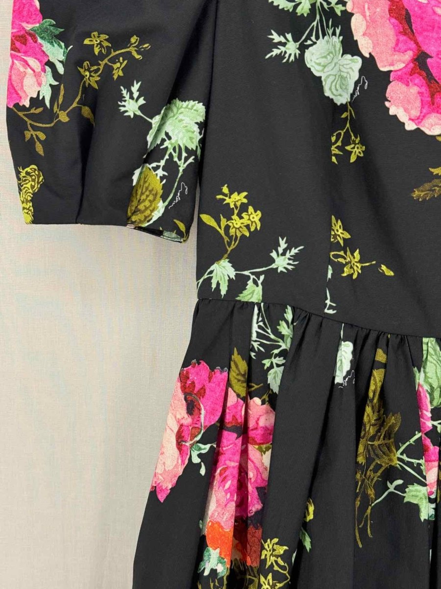 Pre-loved ERDEM Faille Black Multicolor Floral Midi Dress at Reems Closet