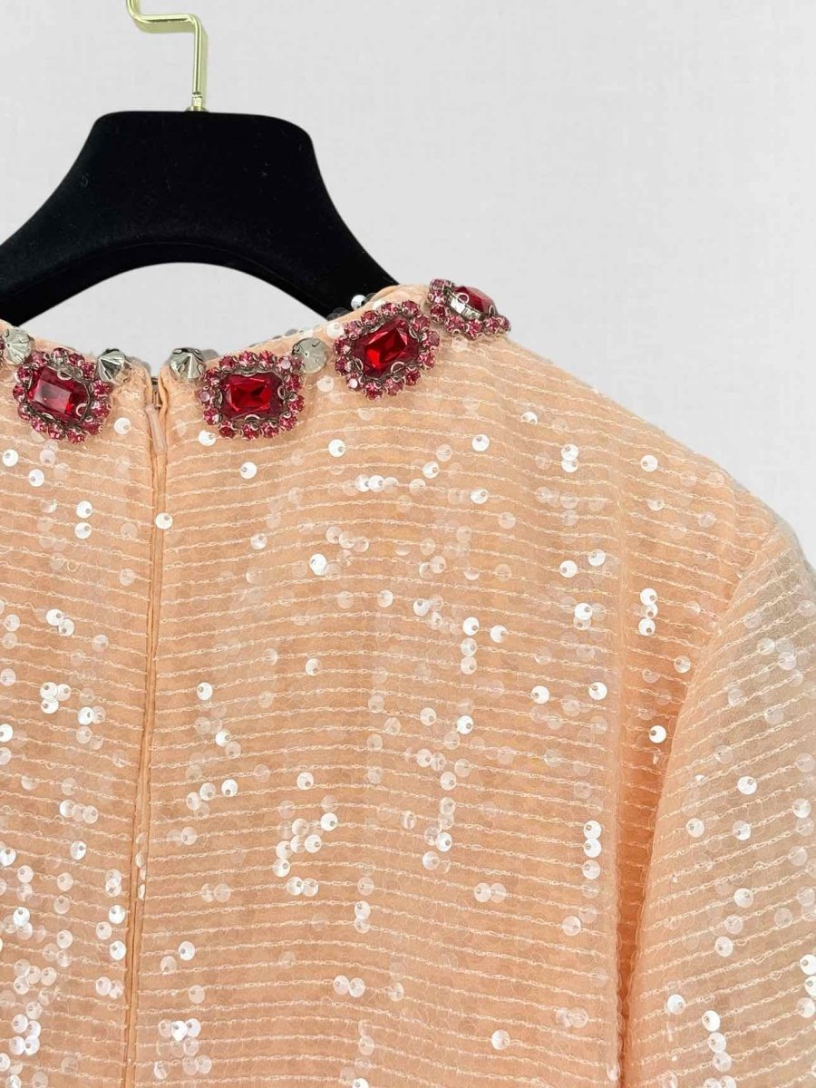 Pre - loved ERDEM Pink Sequin Embellished Size US 10 Long Dress at Reems Closet