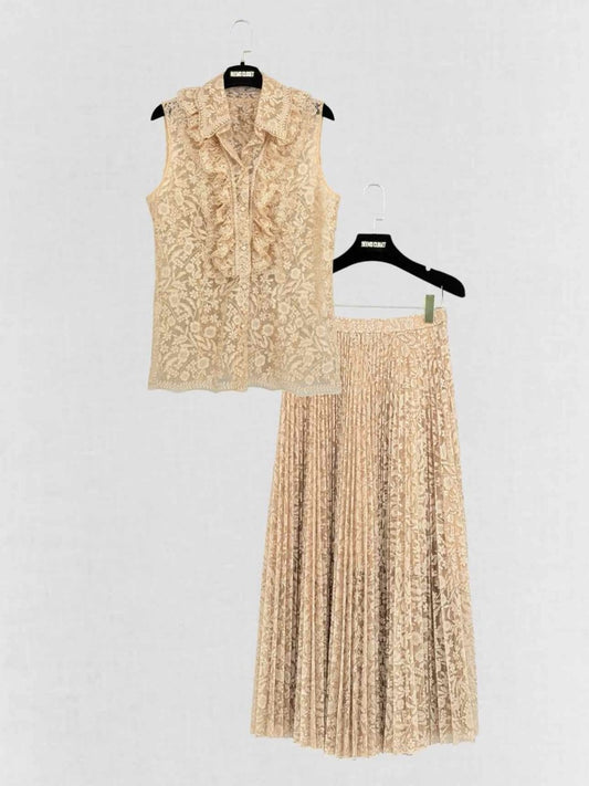 Pre - loved ERMANNO SCERVINO Beige Lace Size Medium Outfit Set at Reems Closet