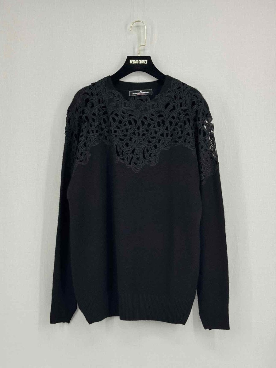 Pre - loved ERMANNO SCERVINO Black Lace Trim Size US 6 Sweater at Reems Closet
