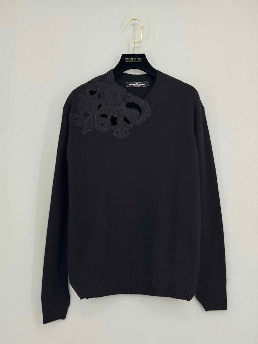 Pre - loved ERMANNO SCERVINO Black Lace Trim Size US 6 Sweater at Reems Closet