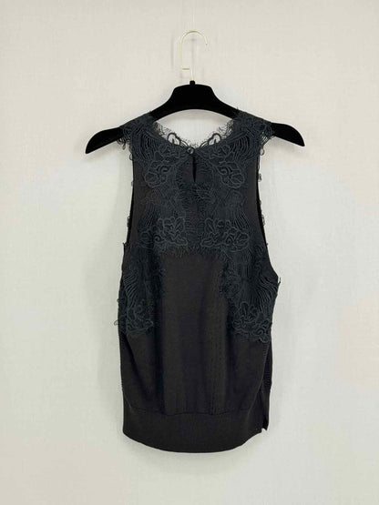 Pre - loved ERMANNO SCERVINO Black Lace Trim Size US 6 Top at Reems Closet