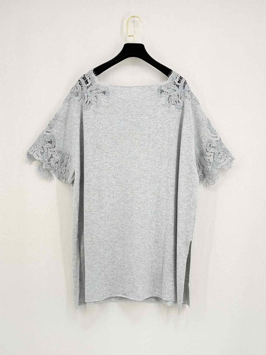 Pre - loved ERMANNO SCERVINO Light Grey Lace Trim Size Medium Top at Reems Closet