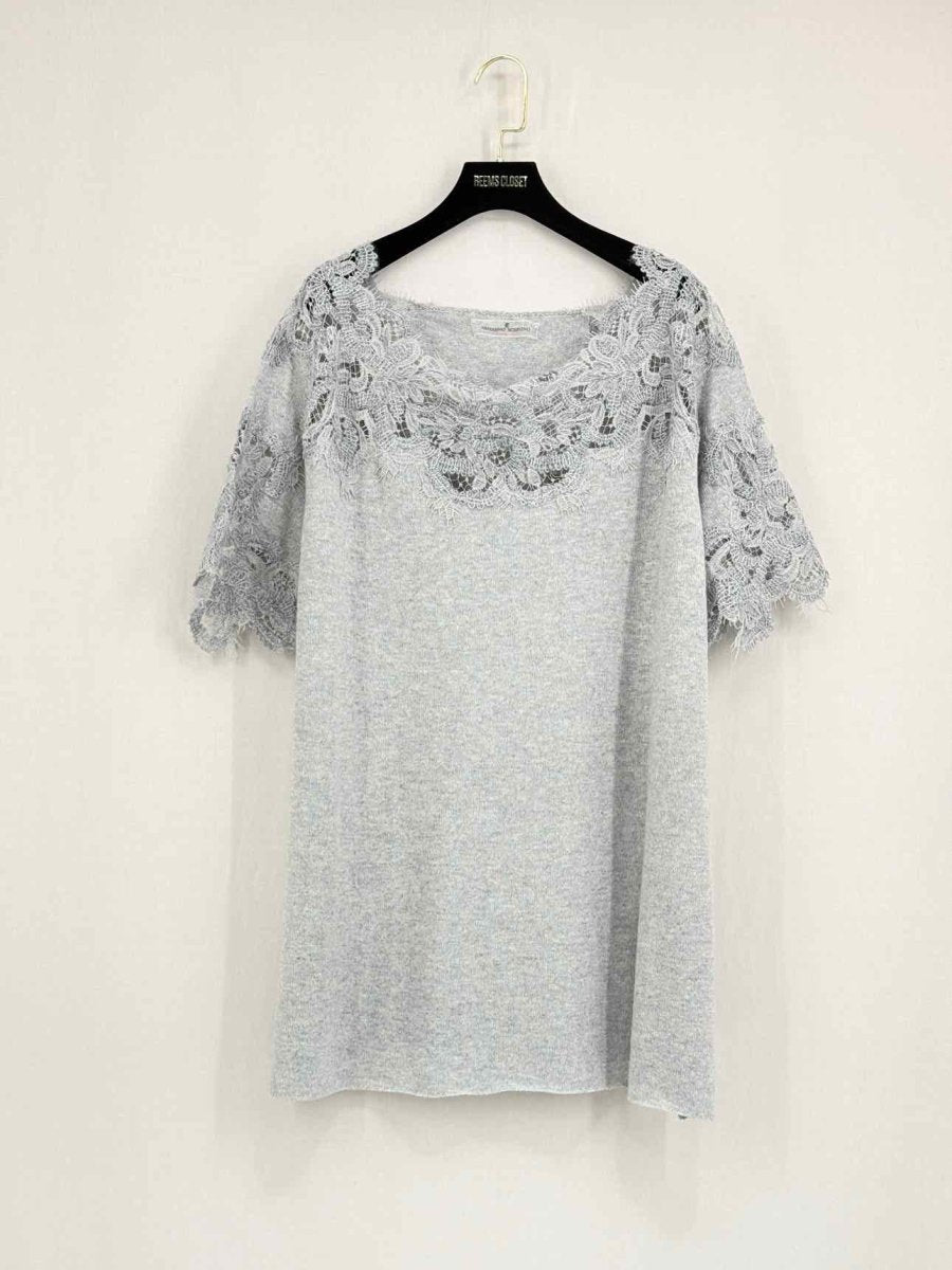 Pre - loved ERMANNO SCERVINO Light Grey Lace Trim Size Medium Top at Reems Closet
