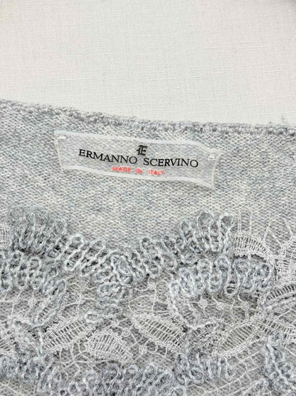 Pre - loved ERMANNO SCERVINO Light Grey Lace Trim Size Medium Top at Reems Closet
