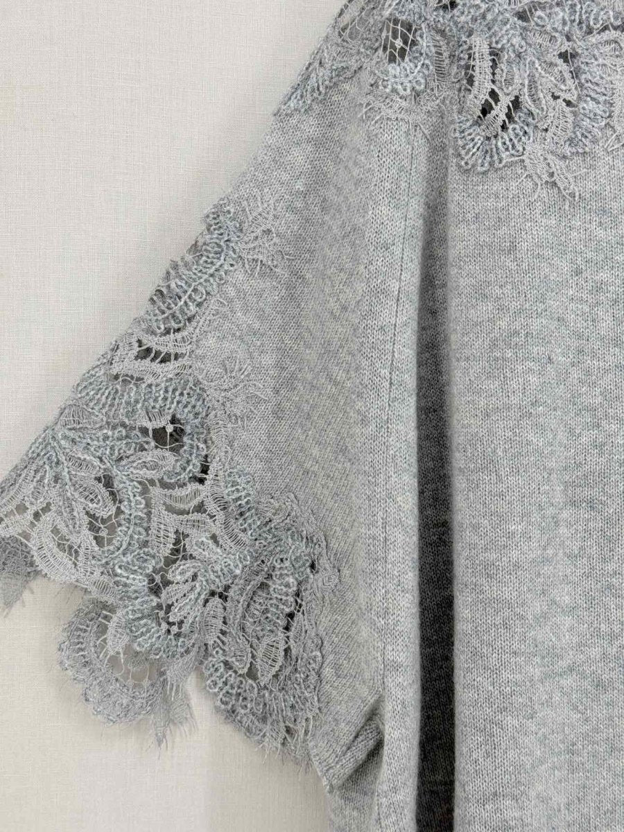 Pre - loved ERMANNO SCERVINO Light Grey Lace Trim Size Medium Top at Reems Closet