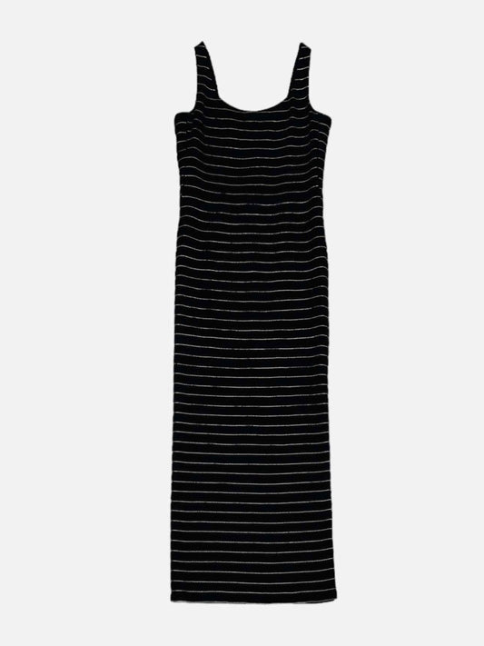 Pre - loved ESCADA Evening Dress Black & Gold Striped Long Dress at Reems Closet