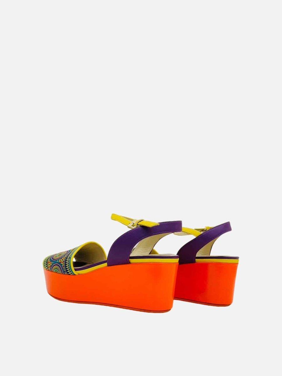 Pre - loved ETRO Ankle Strap Orange Multicolor Wedges 36 at Reems Closet