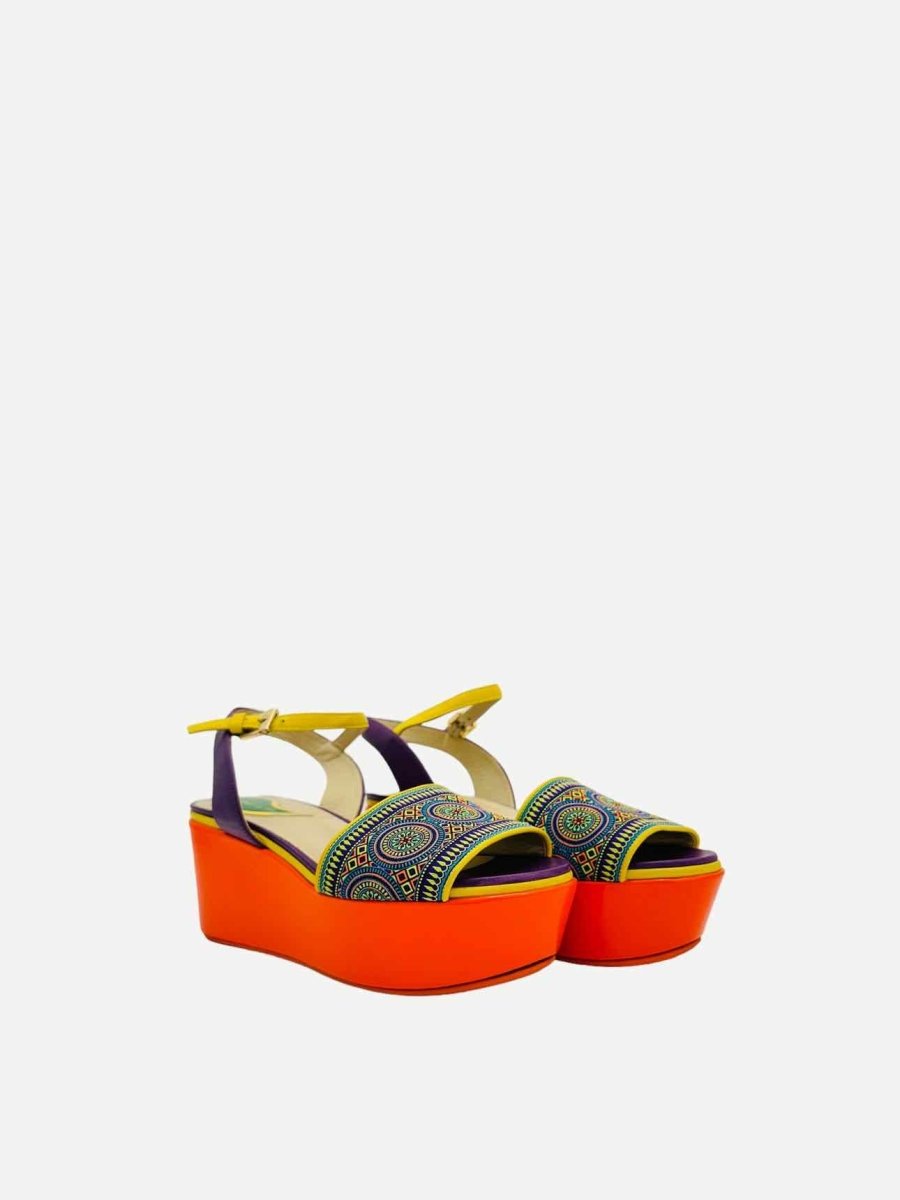 Pre - loved ETRO Ankle Strap Orange Multicolor Wedges 36 at Reems Closet