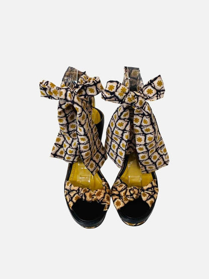 Pre - loved ETRO Black Multicolor Printed Wedges 38 at Reems Closet