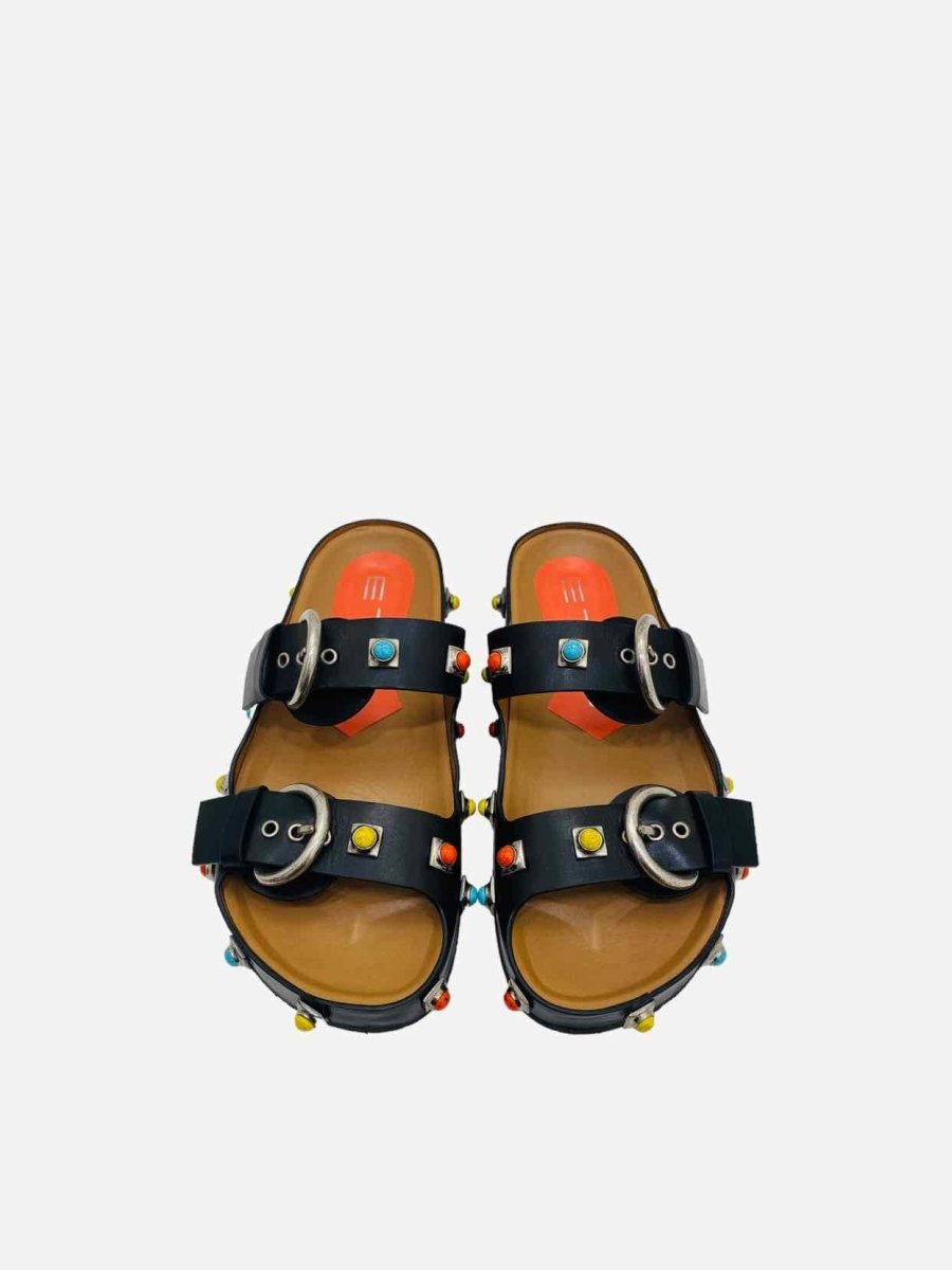 Pre-loved ETRO Black Multicolor Stone Embellished Sandals from Reems Closet