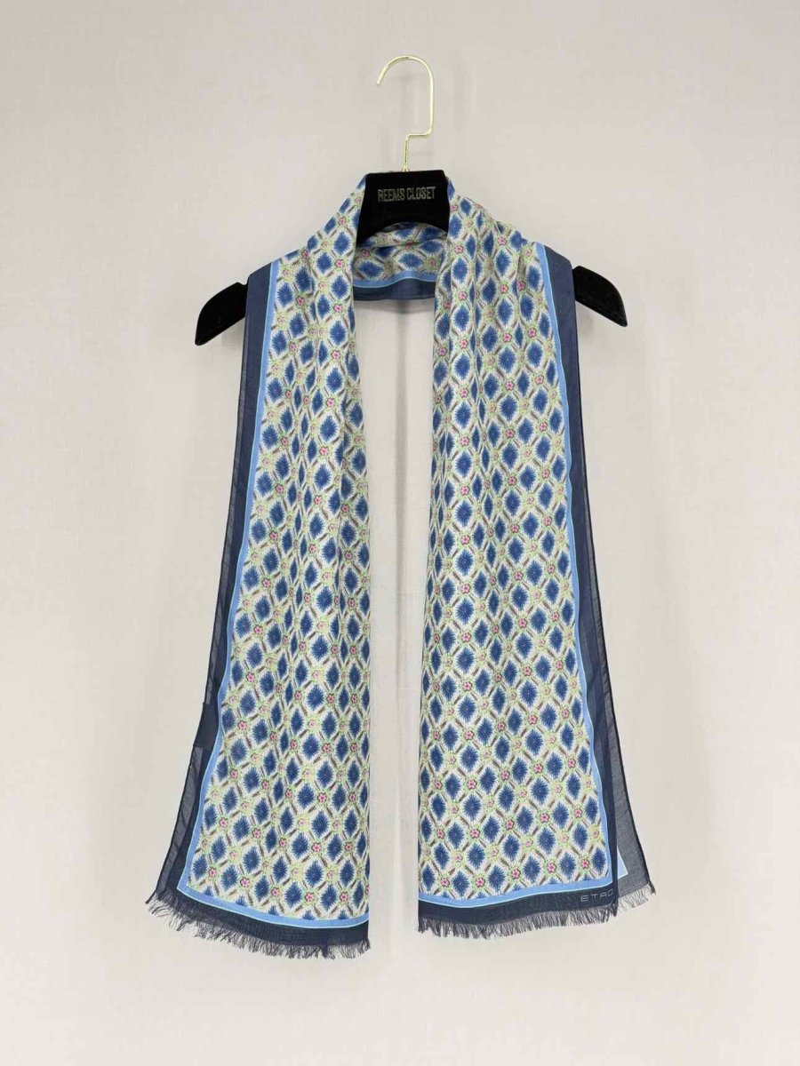 Pre - loved ETRO Blue Multicolor Printed Scarf at Reems Closet