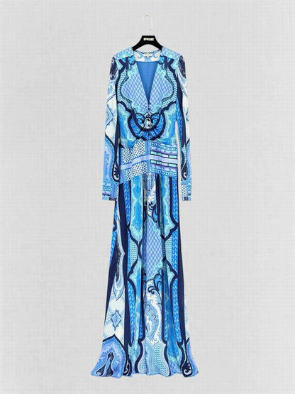 Pre-loved ETRO Blue & White Paisley Print Size US 8 Long Dress at Reems Closet