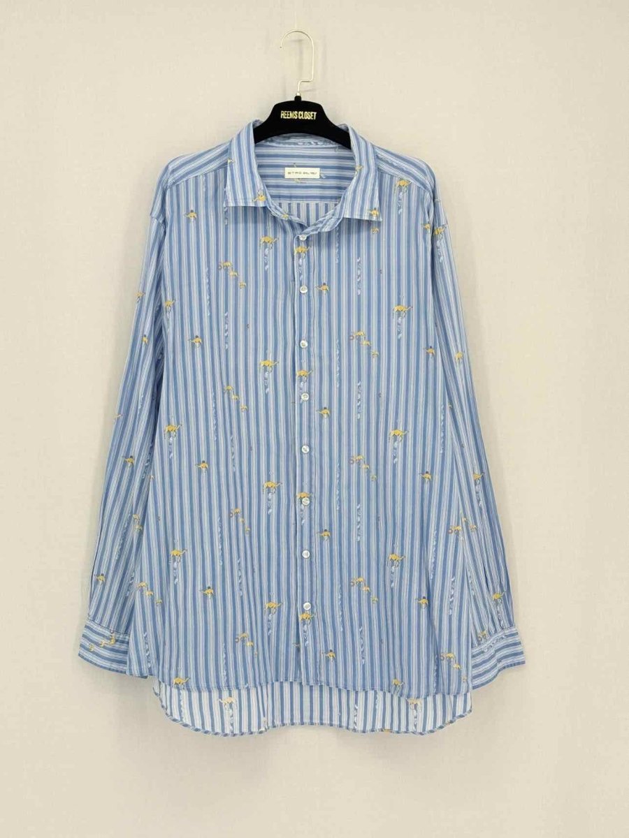 Pre - loved ETRO Blue & White Striped Size XXXLarge Shirt at Reems Closet