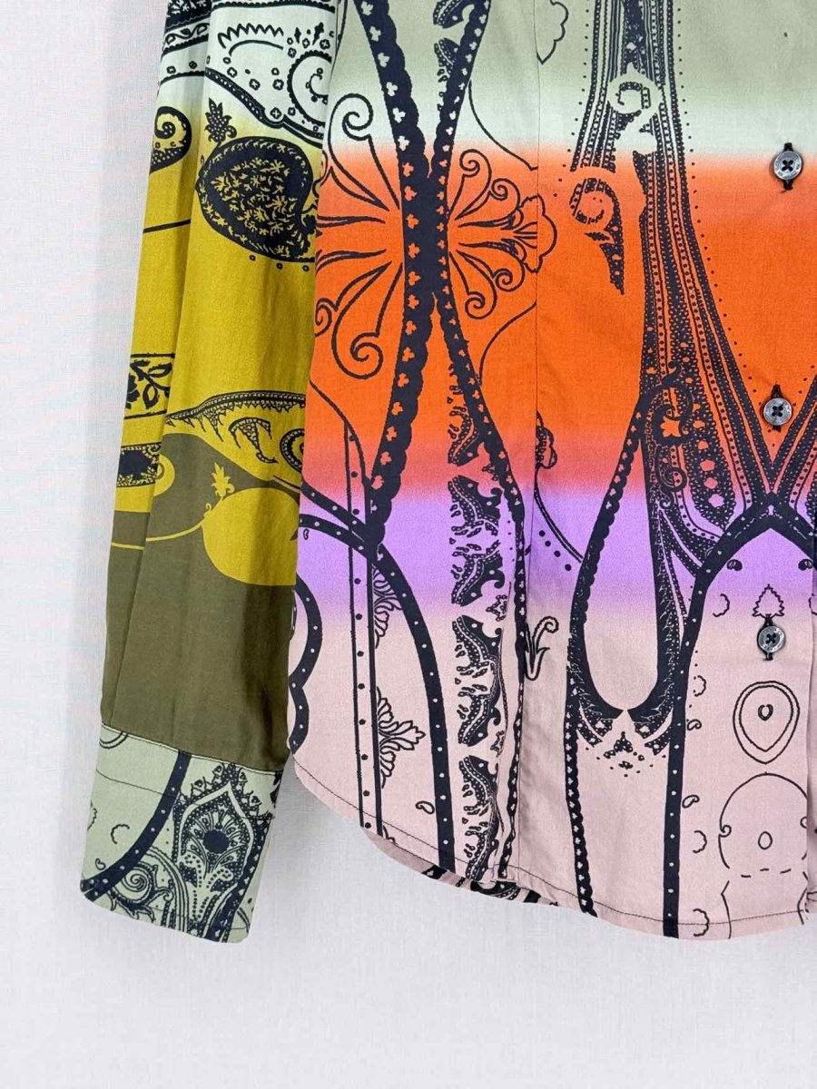 Pre-loved ETRO Khaki Multicolor Paisley Print Size US 2 Shirt at Reems Closet