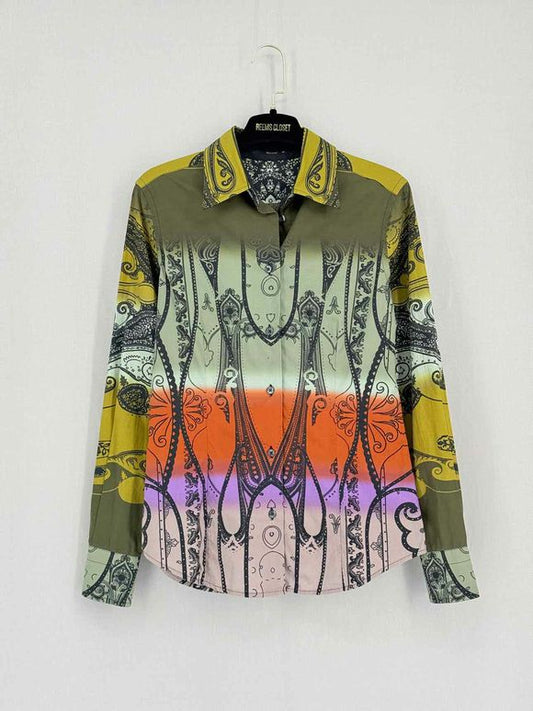 Pre-loved ETRO Khaki Multicolor Paisley Print Size US 2 Shirt at Reems Closet