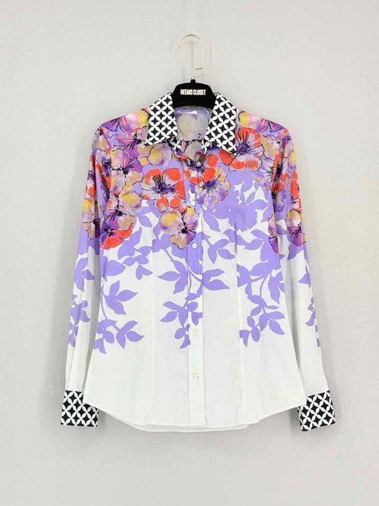 Pre-loved ETRO White Multicolor Floral Print Size US 2 Shirt at Reems Closet