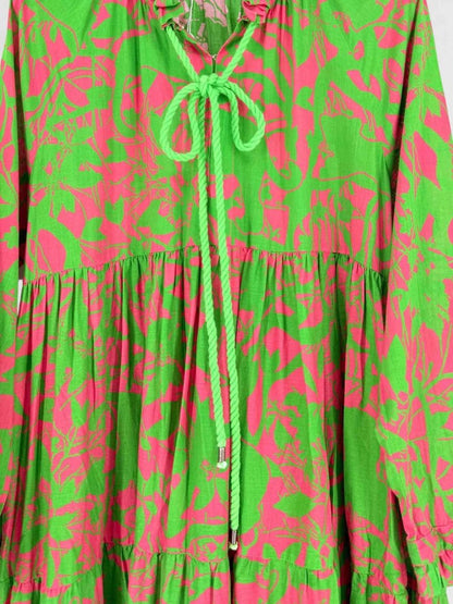 Pre - loved EYWASOULS Green & Pink Printed Size XSmall Long Dress at Reems Closet
