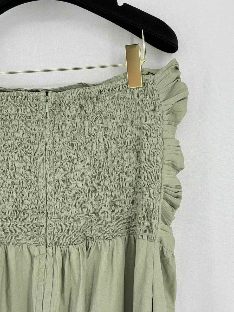 Pre - loved FAITHFULL THE BRAND Smocked Khaki Size US 12 Midi Dress at Reems Closet