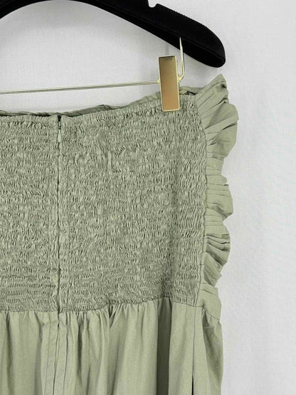 Pre - loved FAITHFULL THE BRAND Smocked Khaki Size US 12 Midi Dress at Reems Closet