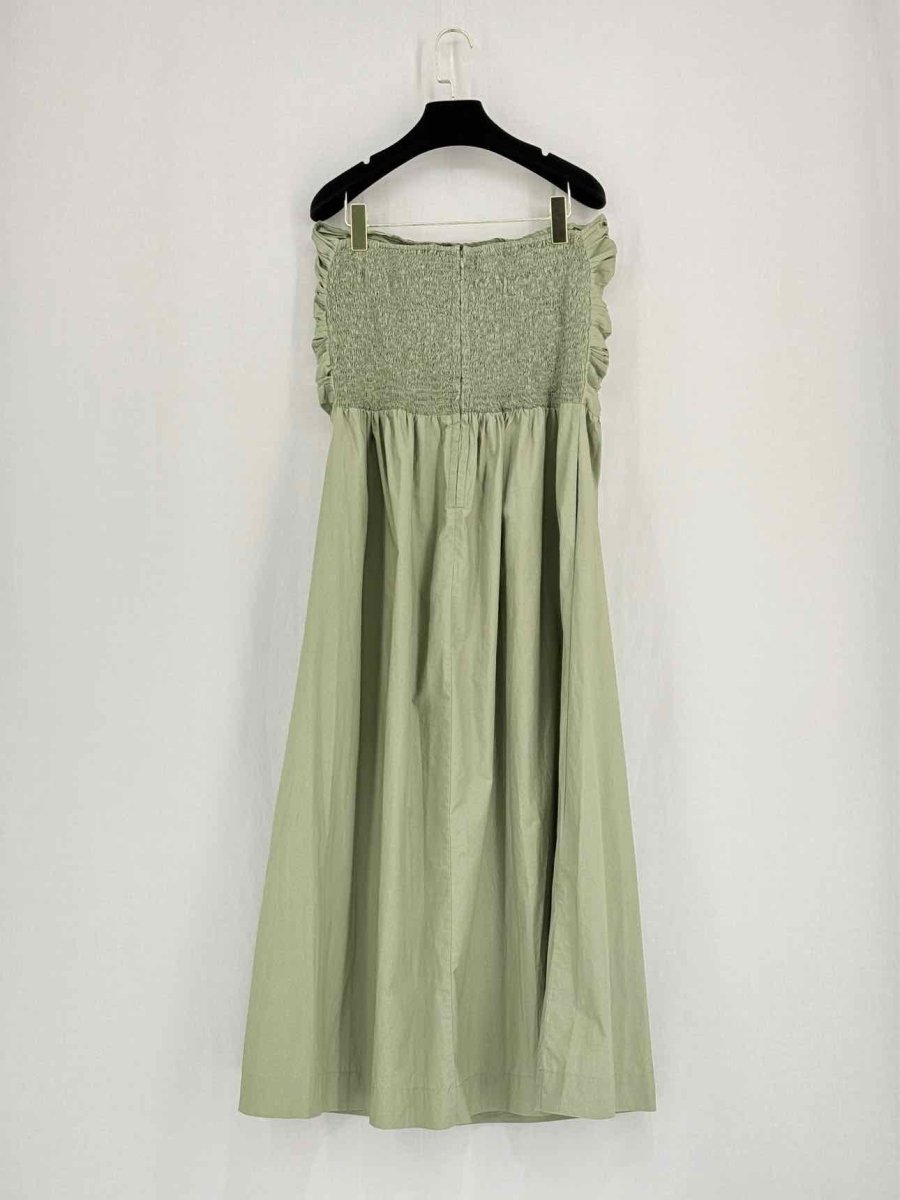 Pre - loved FAITHFULL THE BRAND Smocked Khaki Size US 12 Midi Dress at Reems Closet