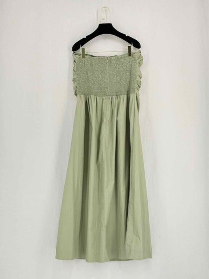 Pre - loved FAITHFULL THE BRAND Smocked Khaki Size US 12 Midi Dress at Reems Closet
