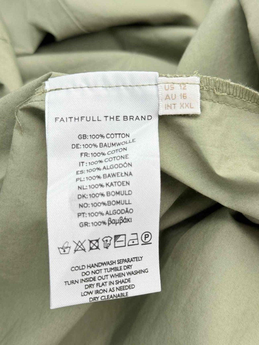 Pre - loved FAITHFULL THE BRAND Smocked Khaki Size US 12 Midi Dress at Reems Closet