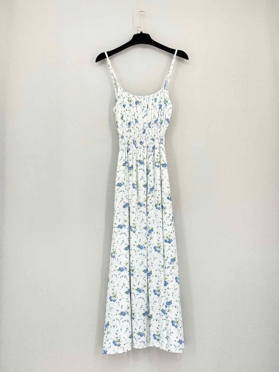 Pre-loved FAITHFULL THE BRAND White & Blue Size US 4 Midi Dress at Reems Closet