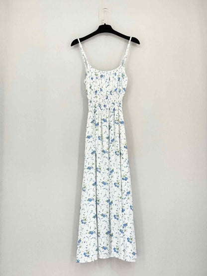 Pre-loved FAITHFULL THE BRAND White & Blue Size US 4 Midi Dress at Reems Closet