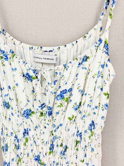 Pre-loved FAITHFULL THE BRAND White & Blue Size US 4 Midi Dress at Reems Closet