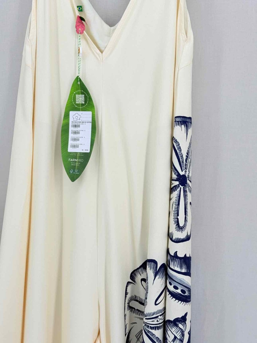 Pre - loved FARM RIO Cream & Navy Blue Size Medium Jumpsuit at Reems Closet