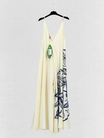 Pre - loved FARM RIO Cream & Navy Blue Size Medium Jumpsuit at Reems Closet