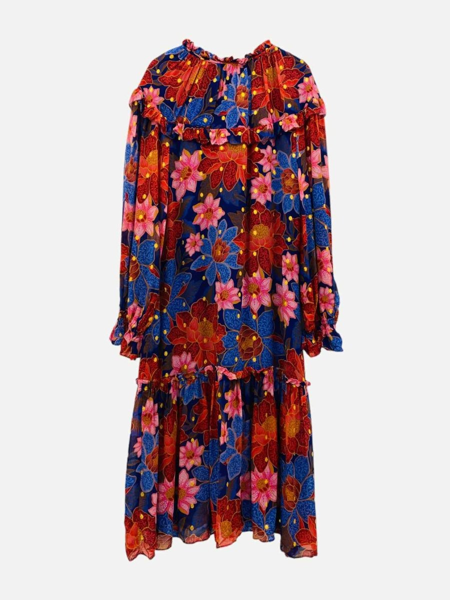 Pre - loved FARM RIO Garden Blue w/ Pink & Red Midi Dress at Reems Closet