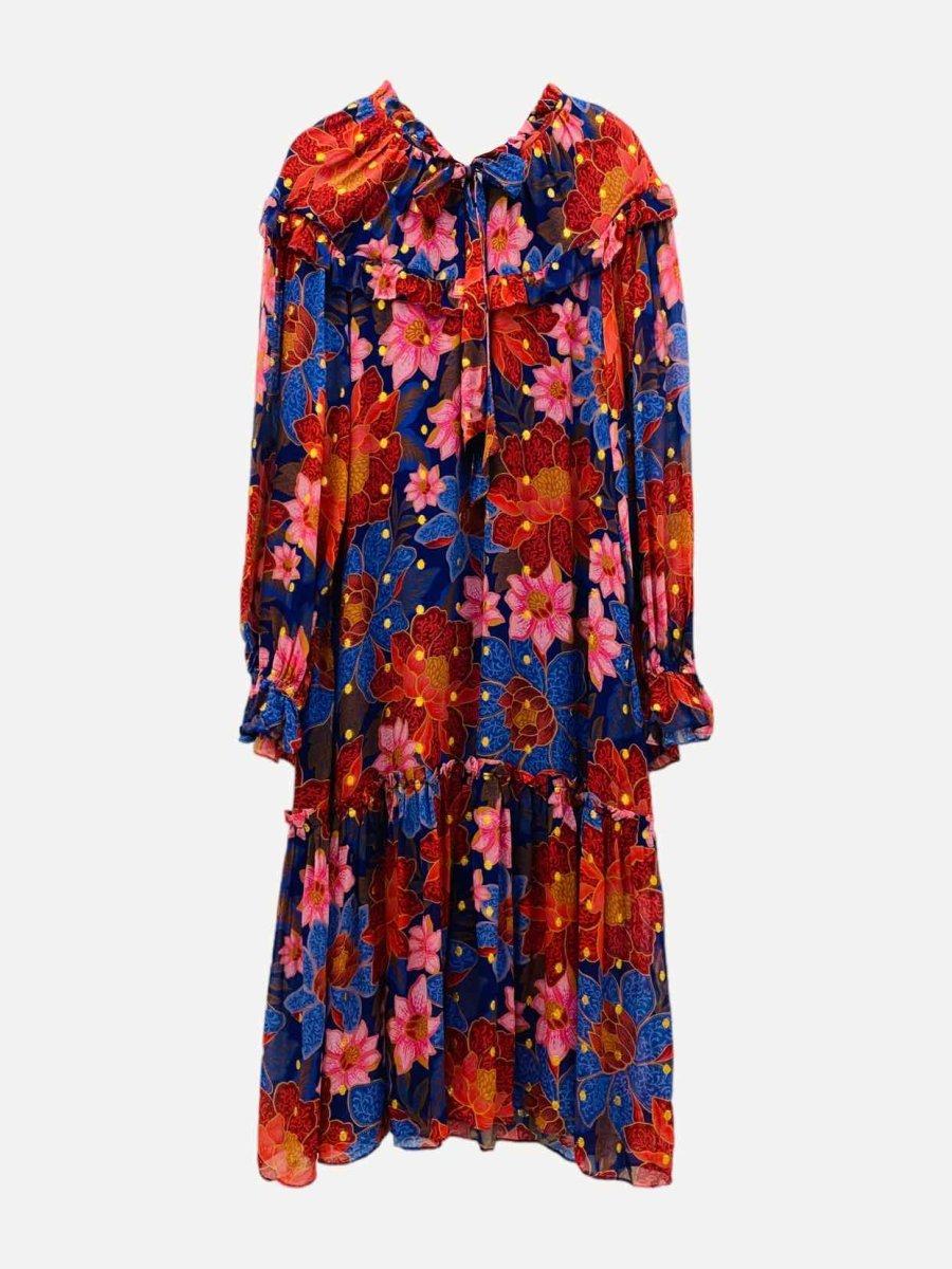 Pre - loved FARM RIO Garden Blue w/ Pink & Red Midi Dress at Reems Closet