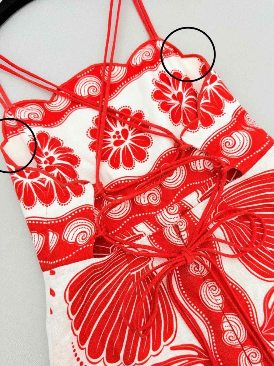 Pre - loved FARM RIO Red & White Shells Size XSmall Short Dress at Reems Closet