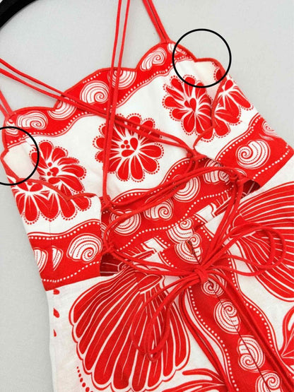 Pre - loved FARM RIO Red & White Shells Size XSmall Short Dress at Reems Closet