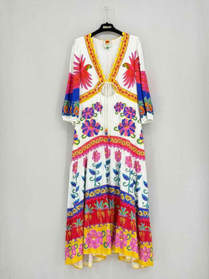 Pre - loved FARM RIO White Multicolor Size Medium Midi Dress at Reems Closet