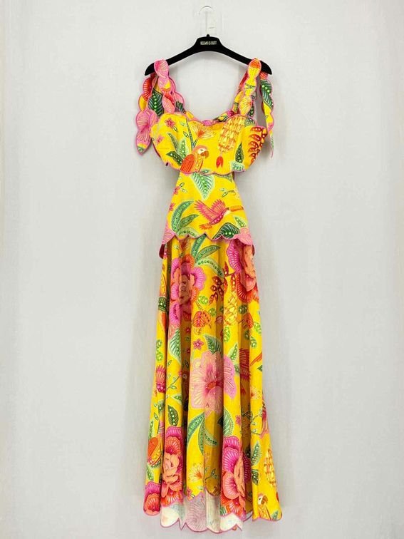 Pre-loved FARM RIO Yellow Multicolor Size Medium Midi Dress at Reems Closet
