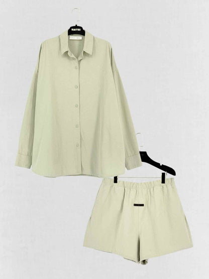 Pre - loved FEAR OF GOD Essentials Brushed Oxford Khaki Cotton Size Large Outfit Set at Reems Closet