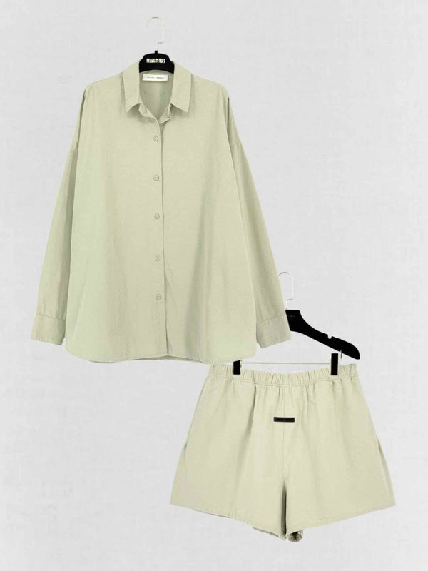 Pre - loved FEAR OF GOD Essentials Brushed Oxford Khaki Cotton Size Large Outfit Set at Reems Closet
