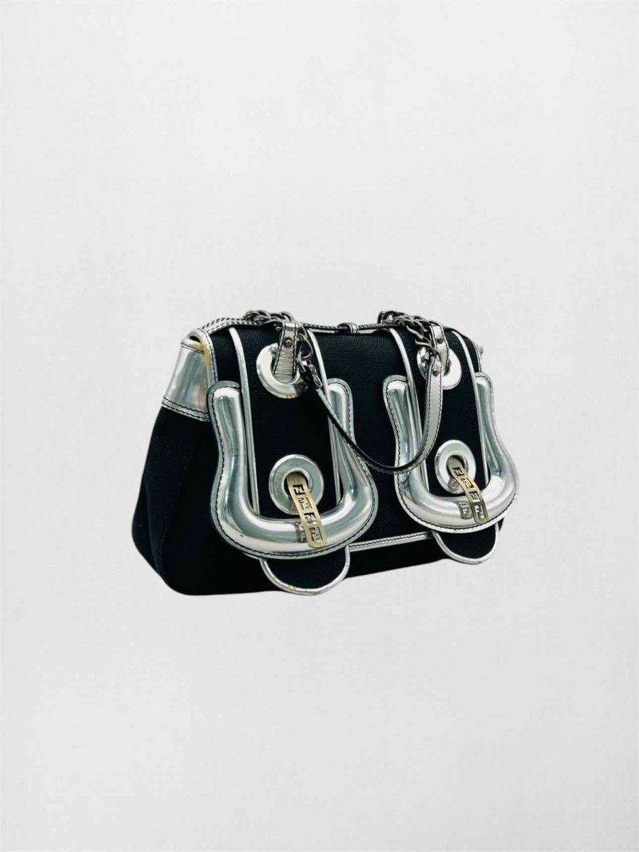 Pre-loved FENDI B Black & Silver Shoulder Bag at Reems Closet