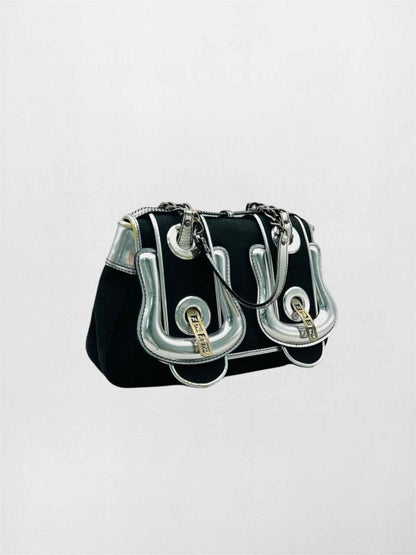 Pre-loved FENDI B Black & Silver Shoulder Bag at Reems Closet
