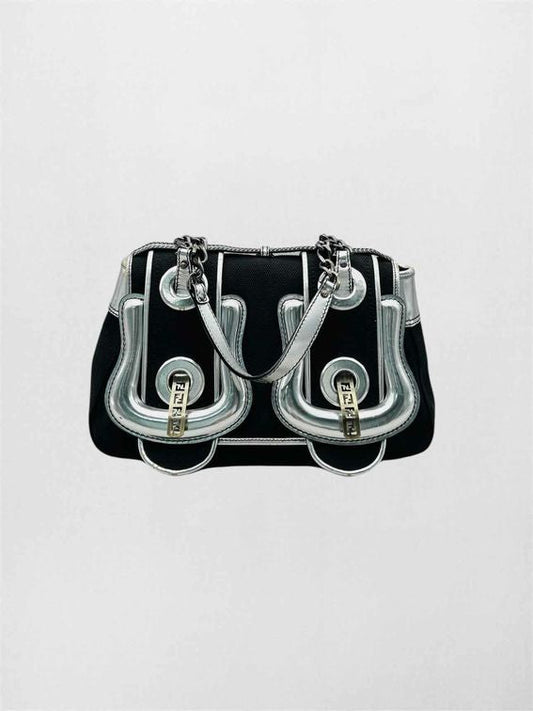 Pre-loved FENDI B Black & Silver Shoulder Bag at Reems Closet