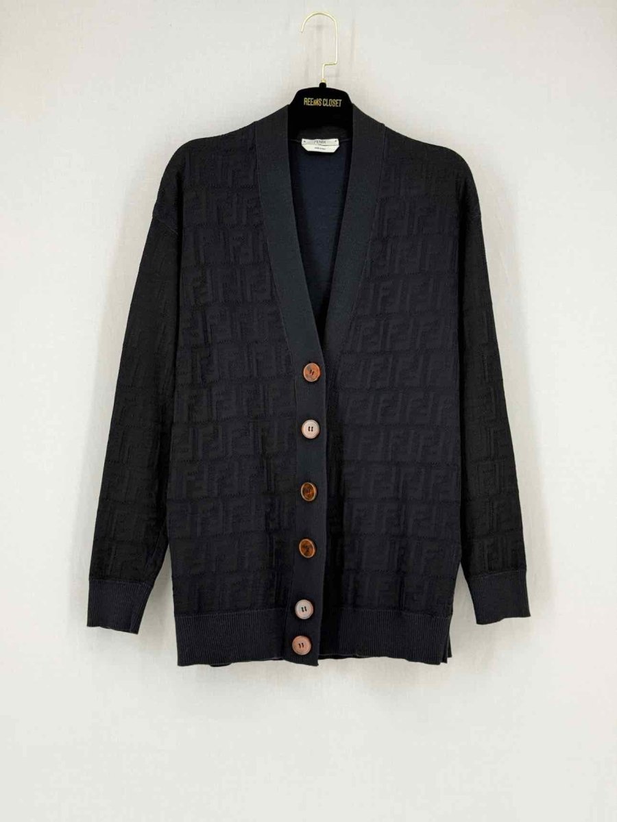 Pre - loved FENDI Black FF Jacquard Size US 4 Cardigan at Reems Closet
