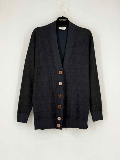 Pre - loved FENDI Black FF Jacquard Size US 4 Cardigan at Reems Closet
