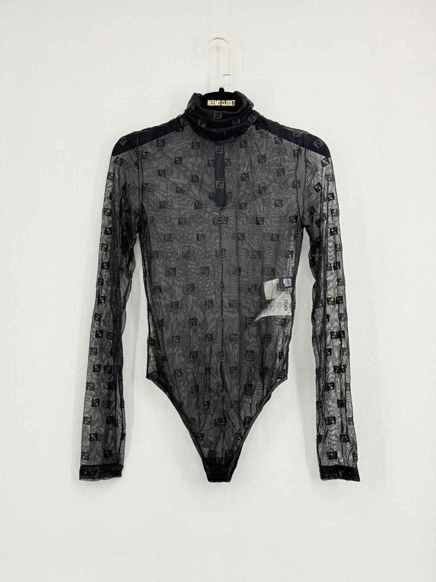 Pre - loved FENDI Black Flock Size US 2 Bodysuit at Reems Closet