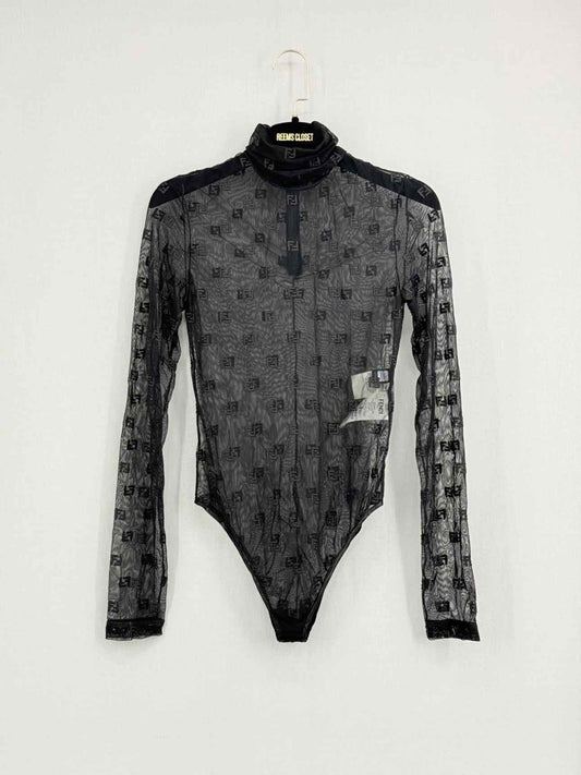 Pre - loved FENDI Black Flock Size US 2 Bodysuit at Reems Closet