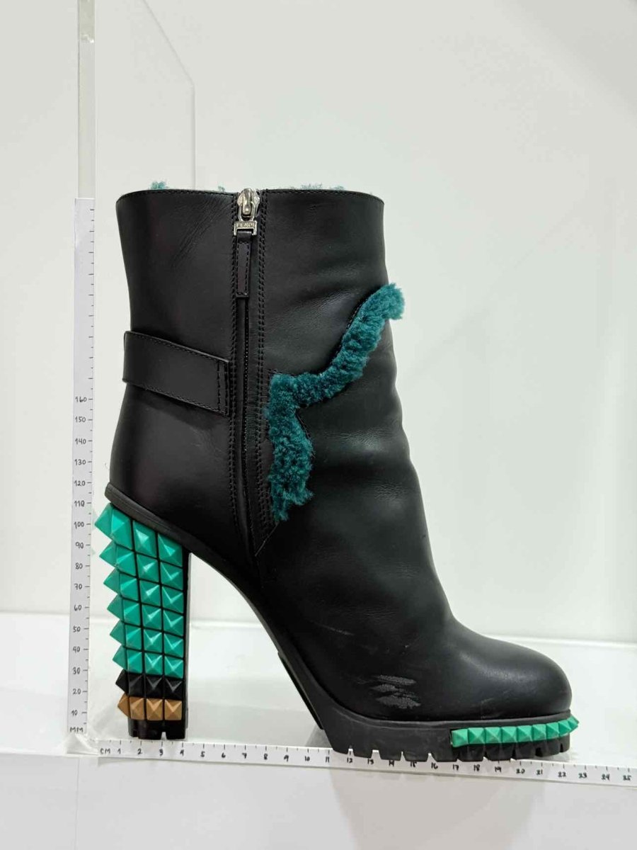 Pre-loved FENDI Black & Green Size EU 40 Ankle Boots at Reems Closet