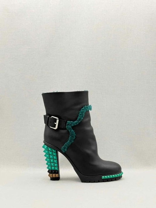 Pre-loved FENDI Black & Green Size EU 40 Ankle Boots at Reems Closet
